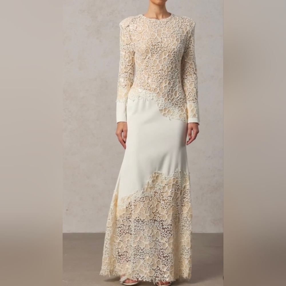 White Embroidered Maxi Dress Ivory Lace Size S